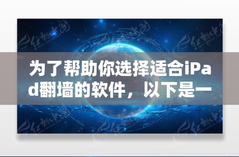 为了帮助你选择适合iPad翻墙的软件,以下是一些推荐的选项,涵盖了多种功能需求和预算